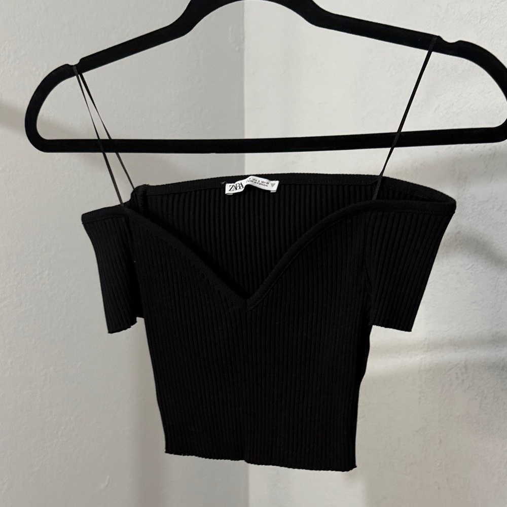 Black Off-Shoulder Ribbed Top